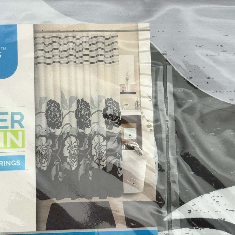 Interiors by Design Dark Floral Shower Curtain Set 70x72 in New